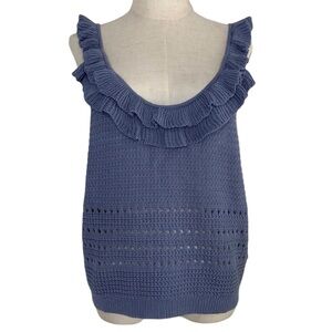 7 For All Mankind Crochet Front Tank in Denim Blue Size L NEW